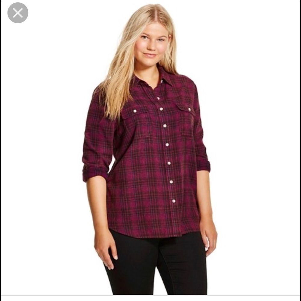 Mossimo purple plaid button down shirt S